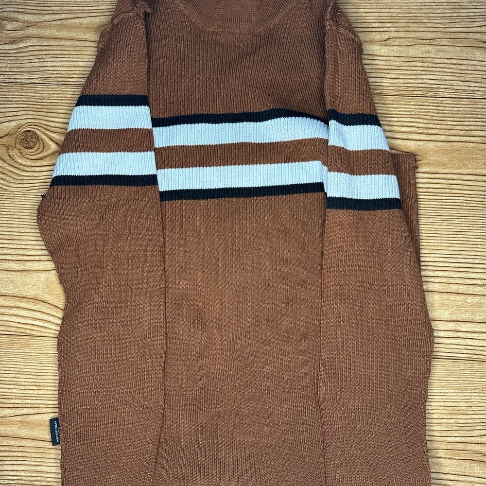 Woman’s sweater new look size 1x brown with white and blue stripes